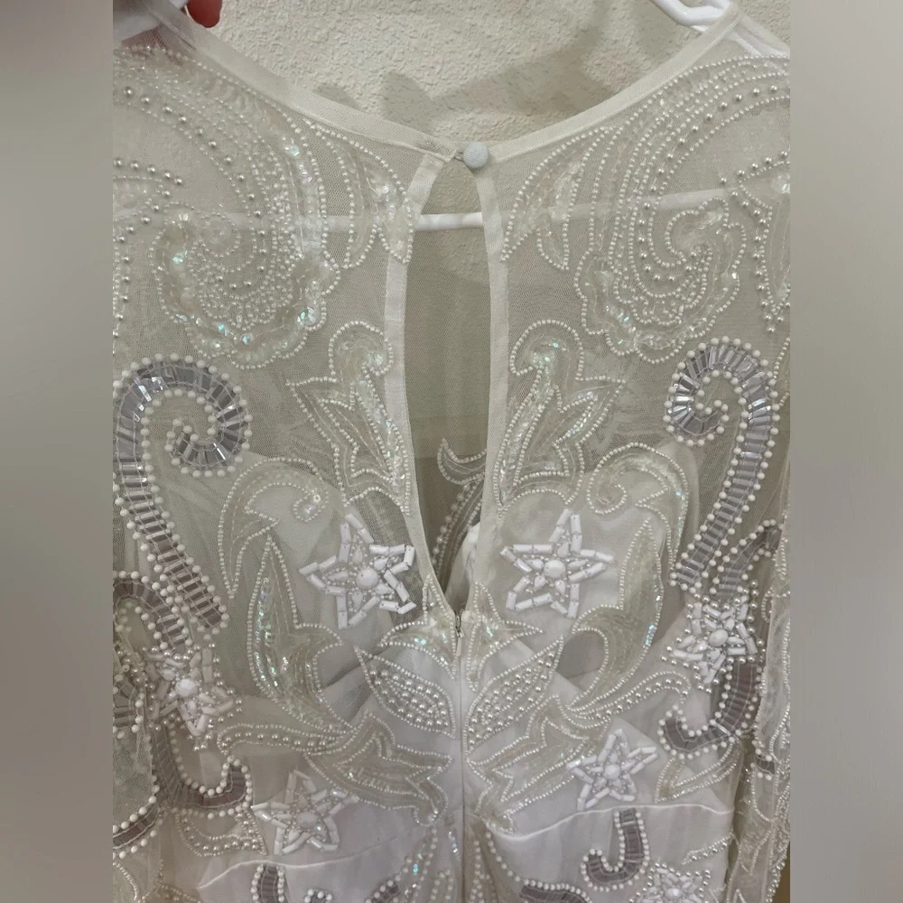 NWT ASOS Edition White Beaded Mesh Fringe Mini Dress Plus Bridal Wedding - Picture 13 of 15